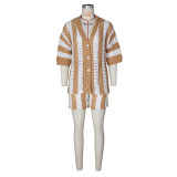 Hollow Out Lapel Knits Two Piece Shorts Set ZSD-Z0235