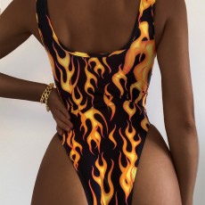 Flame Print Sleeveless One Piece Swimsuit DYSC-DY9108031