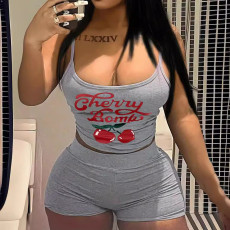 Casual Print Sling Tank Tops Two Piece Shorts Set GXJL-H0001