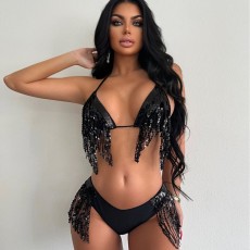 Black Sequin Tassel Bikinis Two Piece Swimsuit DYSC-DY22A91YYB072813