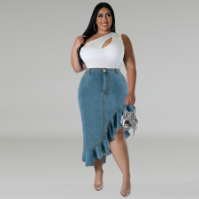 Plus Size Irregular Denim Half Skirt GDAM-218607