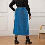 Plus Size Denim Single Breasted Long Half-body Skirt GDAM-218609