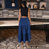 Plus Size Solid Denim Casual Half Body Skirt GDAM-218636