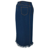 Plus Size Fashion Tassel Split Denim Long Skirt GDAM-218606