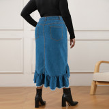 Plus Size Tassel Ruffle Denim Half Body Skirt GDAM-218633