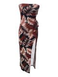 Wrap Floral Print High Split Long Dress OD-8705