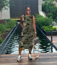 Camouflage Print Sleeveless Split Midi Dress LSL-6528