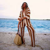 Plus Size Striped Sweater Loose Two Piece Pants Set FSXF-663