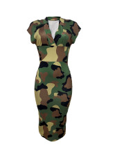 V Neck Camouflage Print Sleeveless Midi Dress LSD-2145