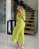 Solid Color Lapel Shirt And Loose Pants 2 Piece Set QODY-6042