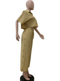 Solid Color Lapel Shirt And Loose Pants 2 Piece Set QODY-6042