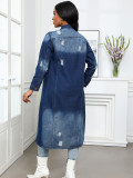 Long Ripped Denim Trench Coat Jacket GQDH-9932