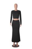 Solid Color Long Sleeve Long Skirt 2 Piece Set MZ-WX001