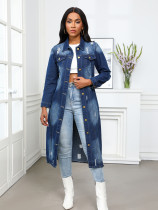 Long Ripped Denim Trench Coat Jacket GQDH-9932