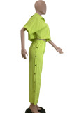 Solid Color Lapel Shirt And Loose Pants 2 Piece Set QODY-6042