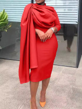 Solid Color Half High Neck Irregular Midi Dress BGN-329