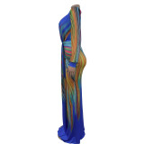 Fashion Pleated Color Block Plus Size Maxi Dress BY-6952