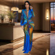 Fashion Pleated Color Block Plus Size Maxi Dress BY-6952