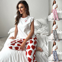 Casual T-shirt Printed Pants Loungewear Two Piece Set  GLSY-W0285