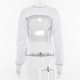 Irregular Solid Color Long Sleeve Sweatshirt XEF-1731391