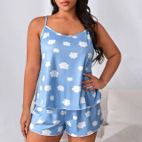 Plus Size Print Sling Tops Shorts Pajama Set GLSY-ZT0031