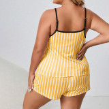 Plus Size Stripe Print Sling Shorts Lounge Wear Pajama Set GLSY-ZT0035