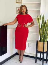 Solid Color Studded Diamond Split Midi Dress BGN-352