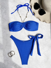 Sexy Solid Color Backless Strappy Bikinis Swimsuit CASF-6724