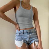 Solid Color Ribbed U Neck Vest GZJF-ZJ2576