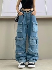 Fashion Spliced Multi-Pocket Wide-Leg Jean GQLF-30000