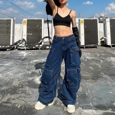Fashion Spliced Multi-Pocket Wide-Leg Jean GQLF-30000