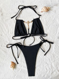 Solid Color Backless Two Piece Swimsuit CASF-6703