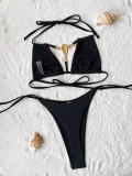 Solid Color Backless Two Piece Swimsuit CASF-6703