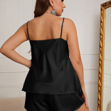 Plus Size Ice Silk Pajamas Sling Shorts Loungewear Set GDNL-H52112109