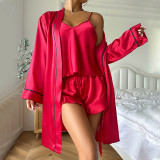 Ice Silk Pajamas Camisole Shorts Robe Three-piece Set GDNL-70103105