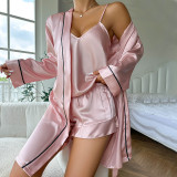 Ice Silk Pajamas Camisole Shorts Robe Three-piece Set GDNL-70103105