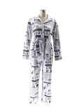 Newspaper Print Fashion Long Sleeve Tie Up 2 Piece Set SFY-507