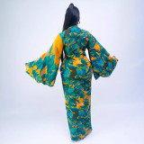 Printed Flared Sleeve Slim Maxi Dress NY-10851