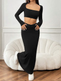 Solid Color Long Sleeve Top Fishtail Long Skirt Suit GXYF-H0413