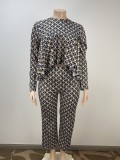 Plus Size Loose Print Long Sleeve Pants Set GAWE-6291
