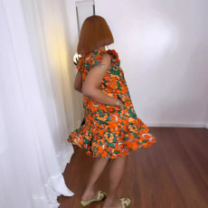 Printed Fly Sleeve Loose Mini Dress NY-10852