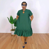 Round Neck Ruffled Loose Plus Size Midi Dress NY-10857