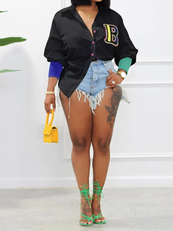 Plus Size Fashion Contrast Color Shirt GAWE-6265