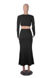 Solid Color Long Sleeve Top Fishtail Long Skirt Suit GXYF-H0413