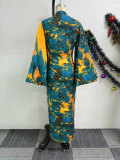Printed Flared Sleeve Slim Maxi Dress NY-10851
