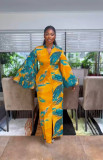 Printed Flared Sleeve Slim Maxi Dress NY-10851