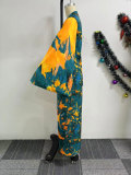 Printed Flared Sleeve Slim Maxi Dress NY-10851