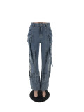 Fashion Multi Pockets Micro Flare Jeans JRF-3764