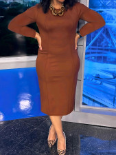Plus Size Long Sleeve Solid Color Midi Dress GAWE-6299
