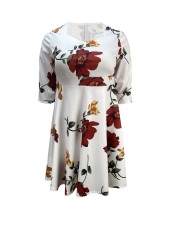 Plus Size 3/4 Sleeve Print Midi Dress GAWE-6308
